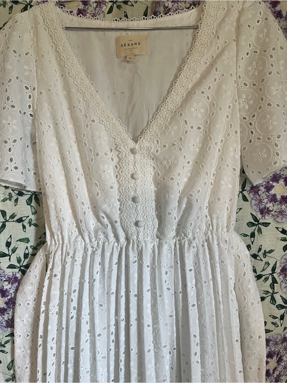 Sezane Isidore FR 36 US 4 white midi eyelet dress - Picture 4 of 9